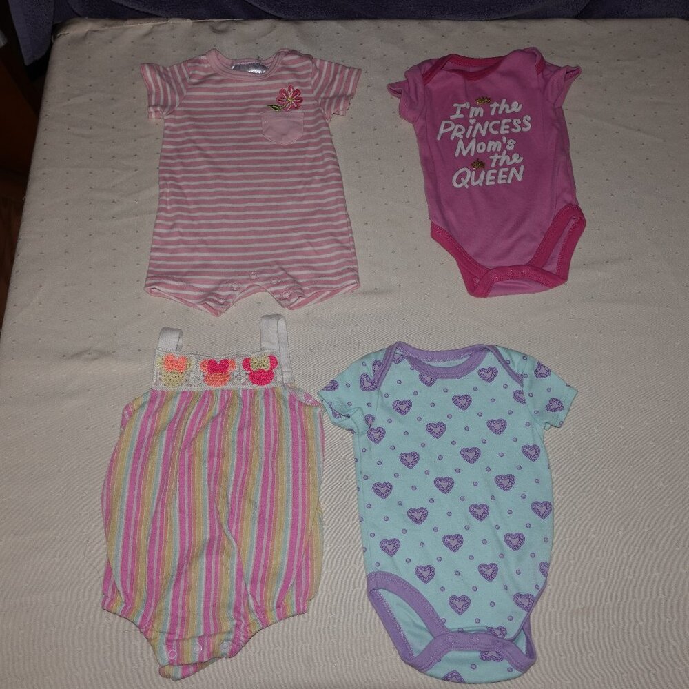 LOT OF (4) INFANT GIRL TOPS SIZE 3/6 MONTHS: KIDGETS, DISNEY